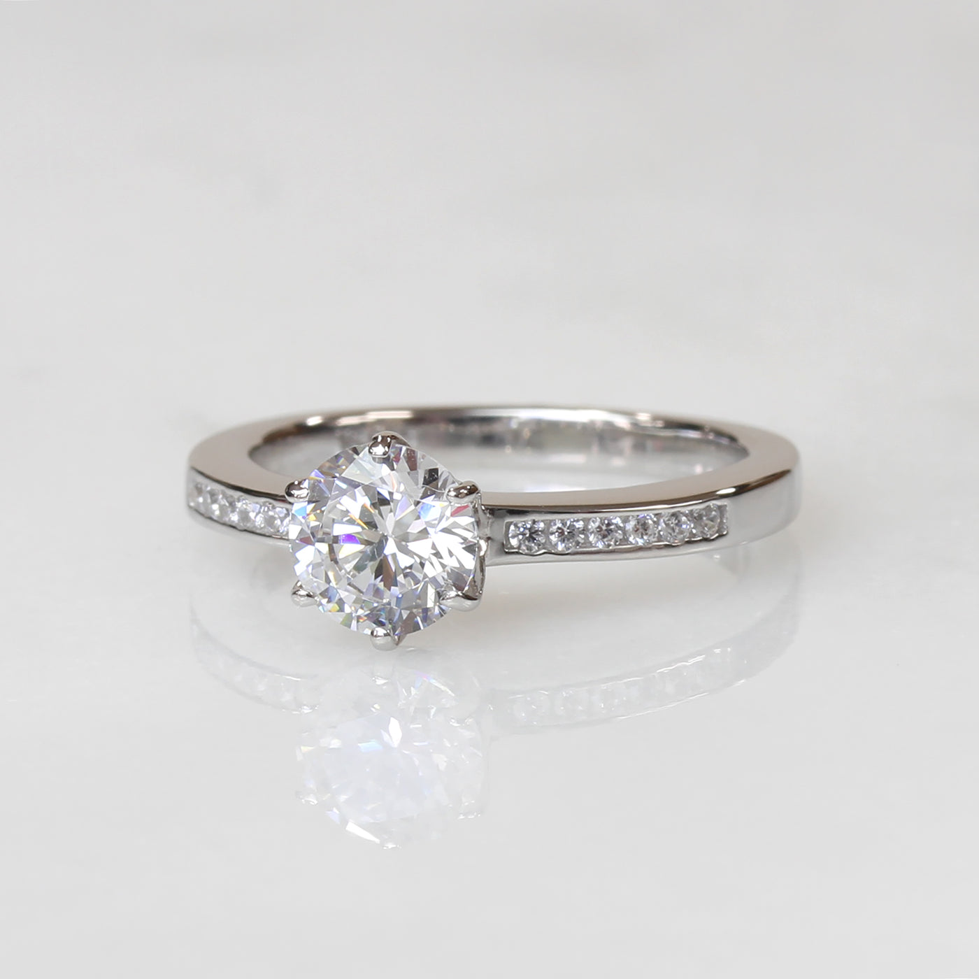 Brilliant 1 CT Classic Solitaire Ring, Platinum Plated Sterling Silver