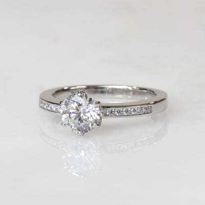 Brilliant 1 CT Classic Solitaire Ring, Platinum Plated Sterling Silver