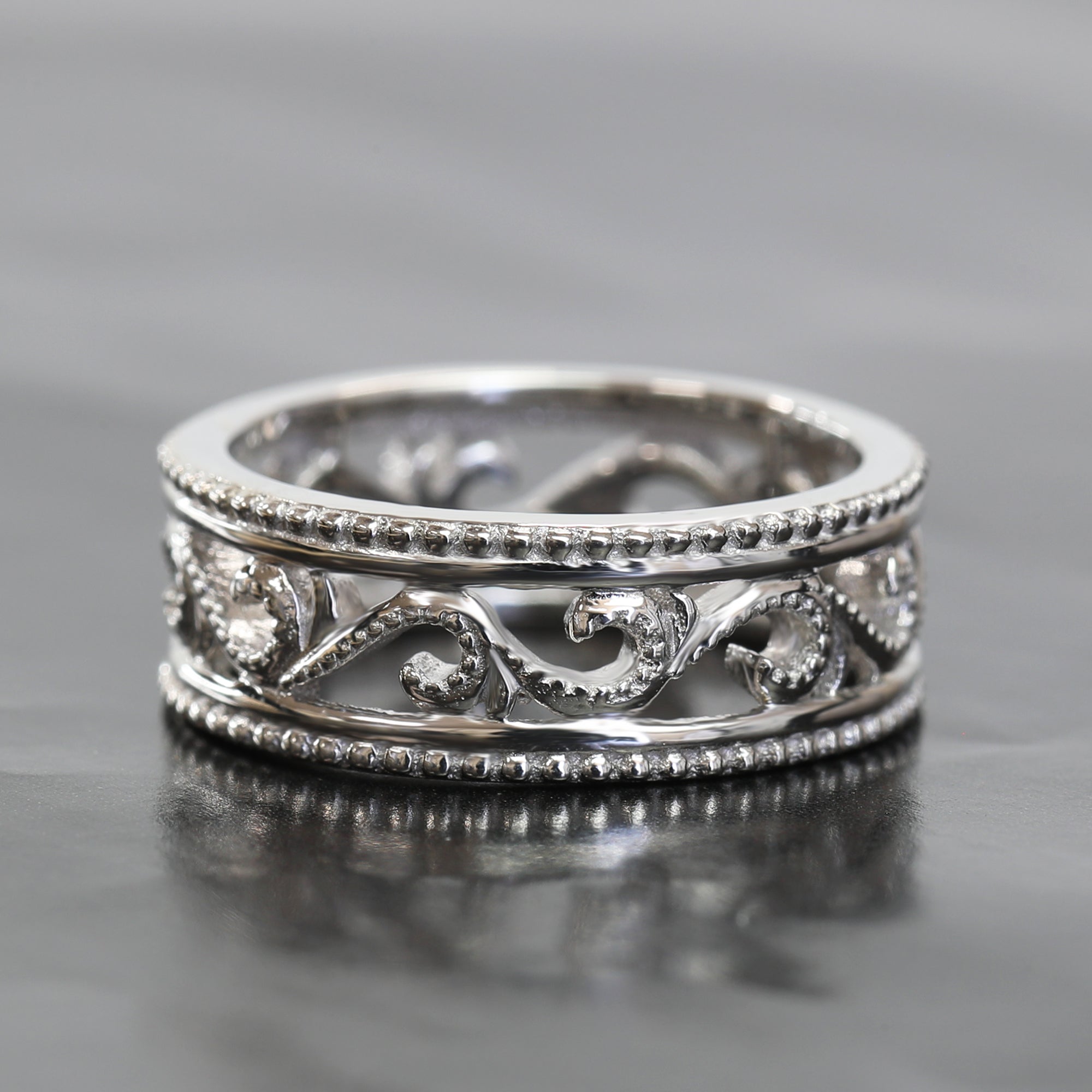 Promise Again Vintage Band | Edwardian Filigree Ring in Rhodium-Plated ...