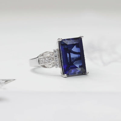 Sterling Silver Simulated Blue Sapphire Vintage Cocktail Ring