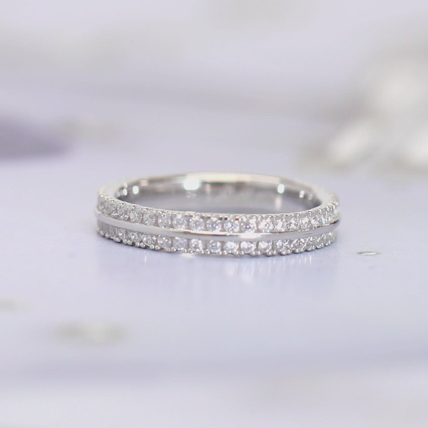 Sterling Silver 1CT 3.5mm Double Row Pave Full Eternity Band